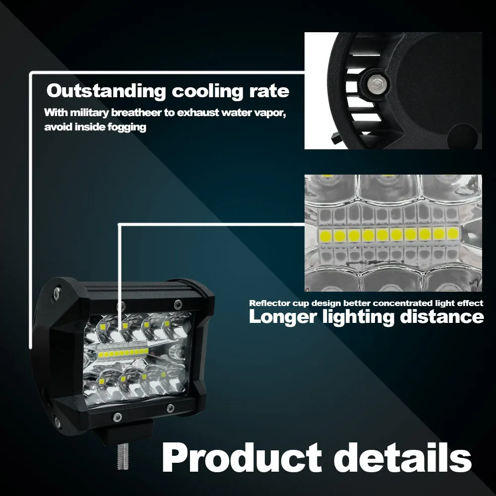 미니 16LED 27W 48W LED 작업 라이트 바 스퀘어 스포트라이트 12V 24V 오프로드 LED 조명 바 오프로드 4x4 4WD 자동차 SUV ATV