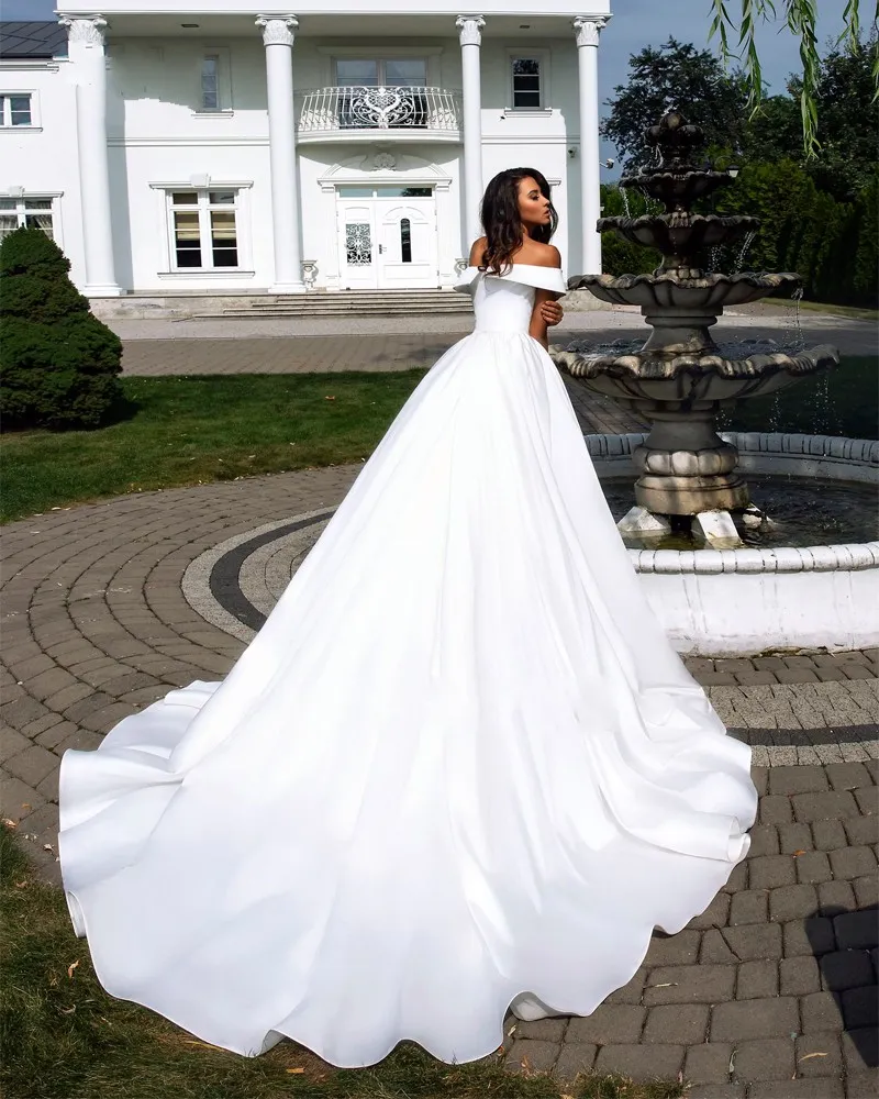 White satin ball online gown wedding dress