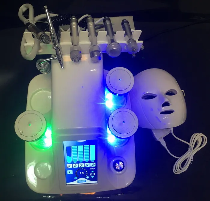 7 Kleuren LED Facial Maskl Hydra Dermabrasion Oxygen Jet Peel Ultrasound Multipolar RF Bio Face Lift Koude Hamer 7 in 1 Machine