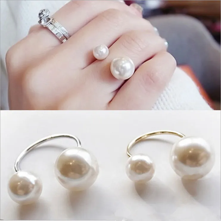 Nya ankomster Hot Fashion Women's Ring Street Band Shoot Accessories Imitation Pearl Size Justerbar ringöppning Kvinnesmycken