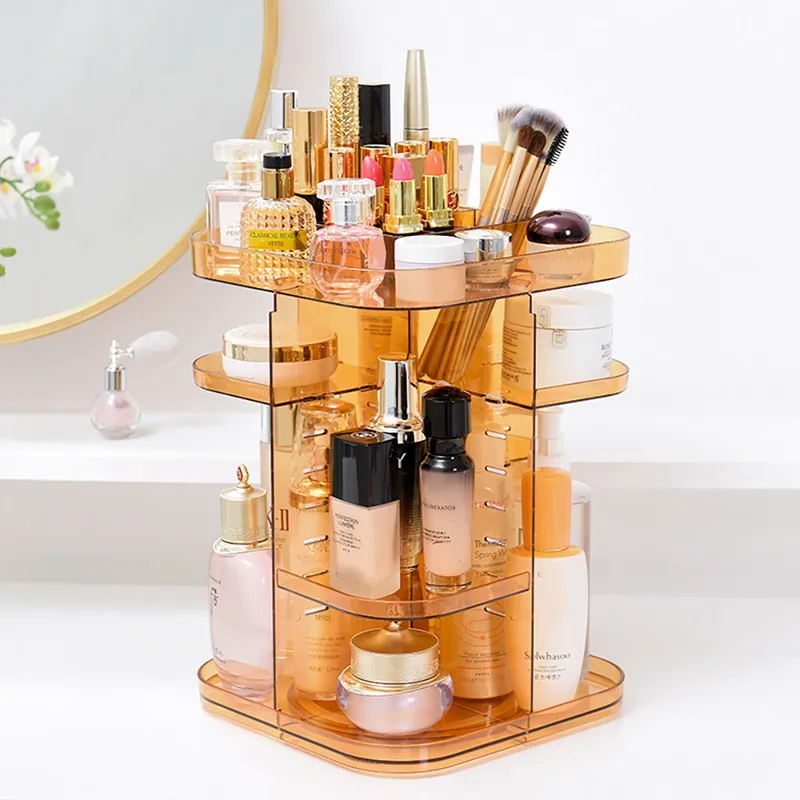 Removable Cosmetics Storage Box Large Desktop 360-degree Rotating Profession Makeup Organizer Acrylic Jewelry Container 2 colors