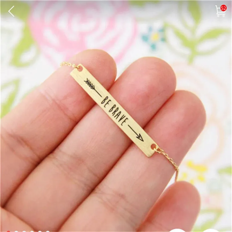 Hot Sale Be Brave Lettering Arrow to Wear Lettering Gold Sier Bar Necklace Warm and Encouragement Gift for Friends