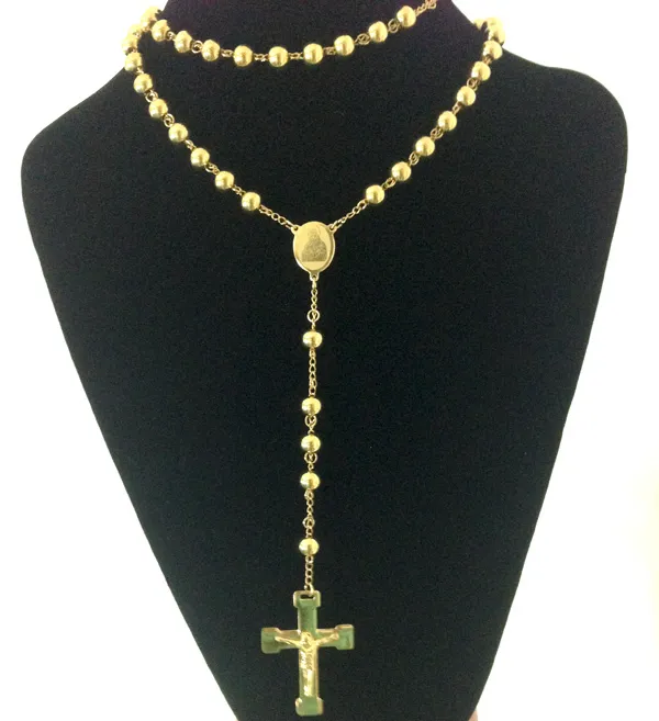 Collier de chapelet d'acier inoxydable de bijoux de mode, colliers de pendentif de croix de Vierge de Jésus, bijoux d'hommes de Hip hop de couleur d'or lourd