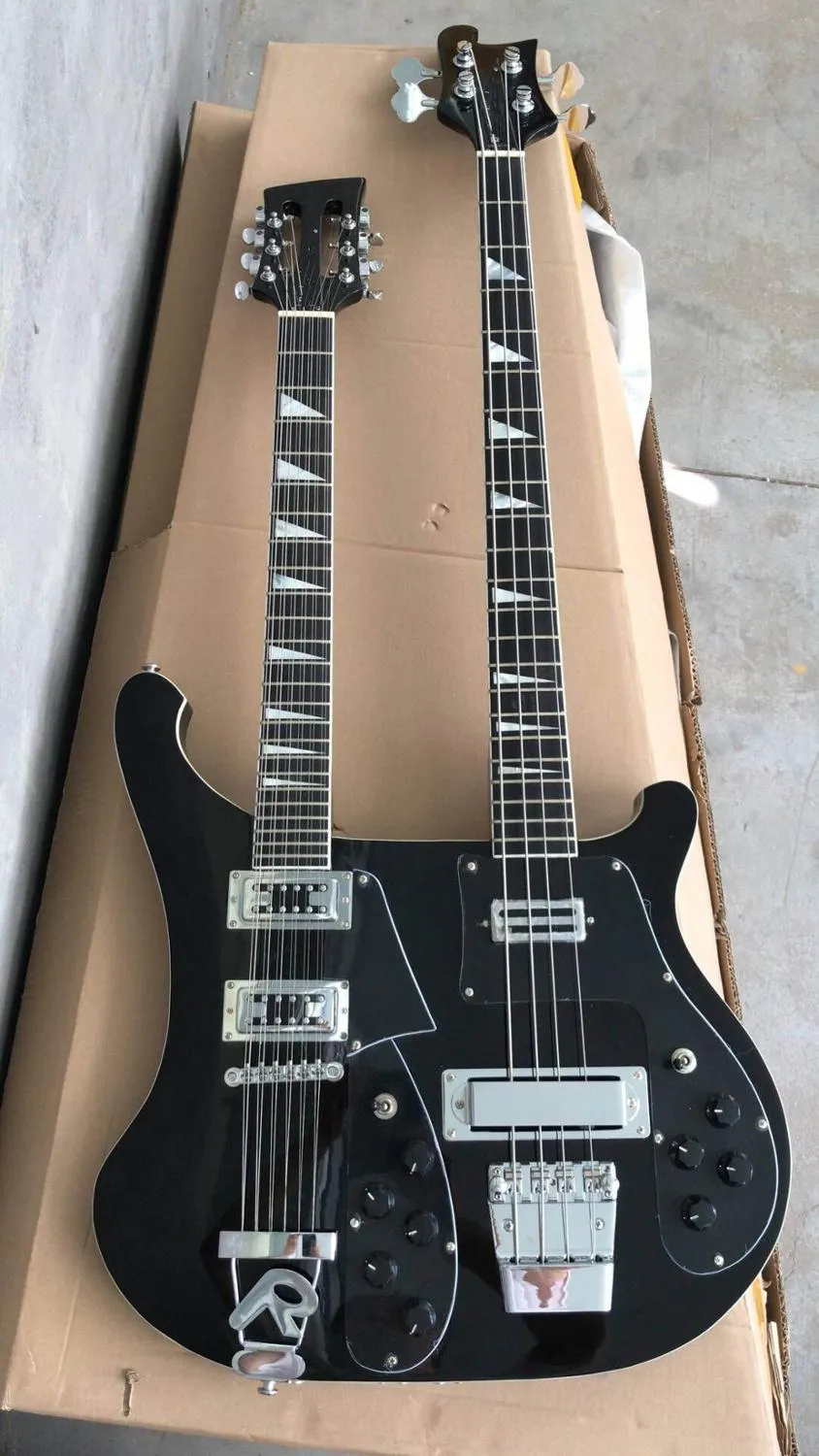 Guitarra dobro do pescoço costume Atacado 4003 Black 4 baixo de corda + 12 cordas da guitarra elétrica, Personalização disponível