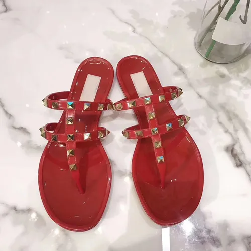 New Summer Women Flip Flops Slippers Flat Sandals Bow Rivet Fashion Pvc Crystal Beach Shoes 35-40