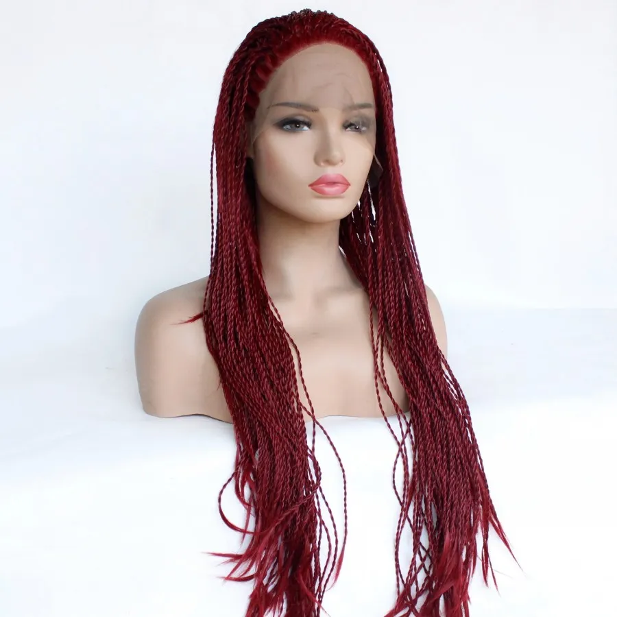 75.00 - Weekend Sale Burgundy Senegalese Twist Wig Unique Nano Senegalese Twists Braided Wig - UniqueBraidedWigs main image 3