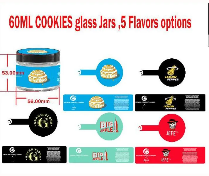 60 ml 3,5 gramos Tarros de vidrio para galletas Jeff og Sticky Buns Big Apple Lemon Pepper Premium Flower 3,5 gramos Envasado en tarro de vidrio