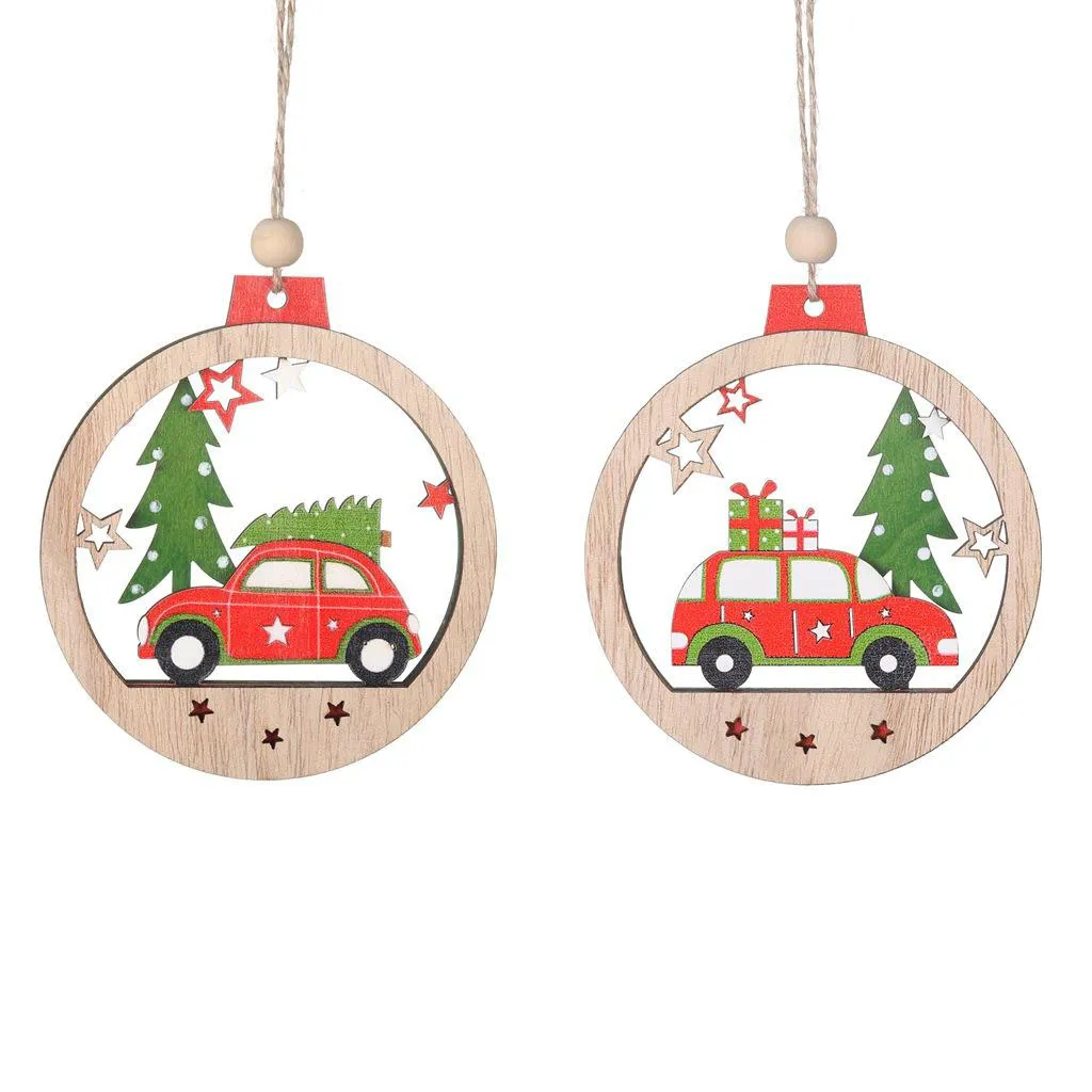 شجرة عيد الميلاد قلادة الخشب جولة قلادة زينة شجرة سيارة لون الخشب ديكور عيد الميلاد هدية قلادة XD22431 بالجملة
