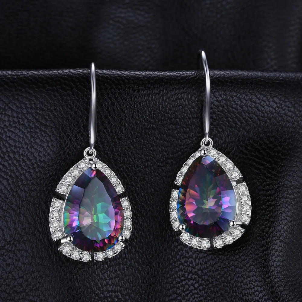 Vente en gros - Poire 14.5ct Feu Arc-En-Ciel Mystique Topaze Boucles D'oreilles Solide En Argent Sterling 925 Femmes Vintage Mode Fine Bijoux Y18110110