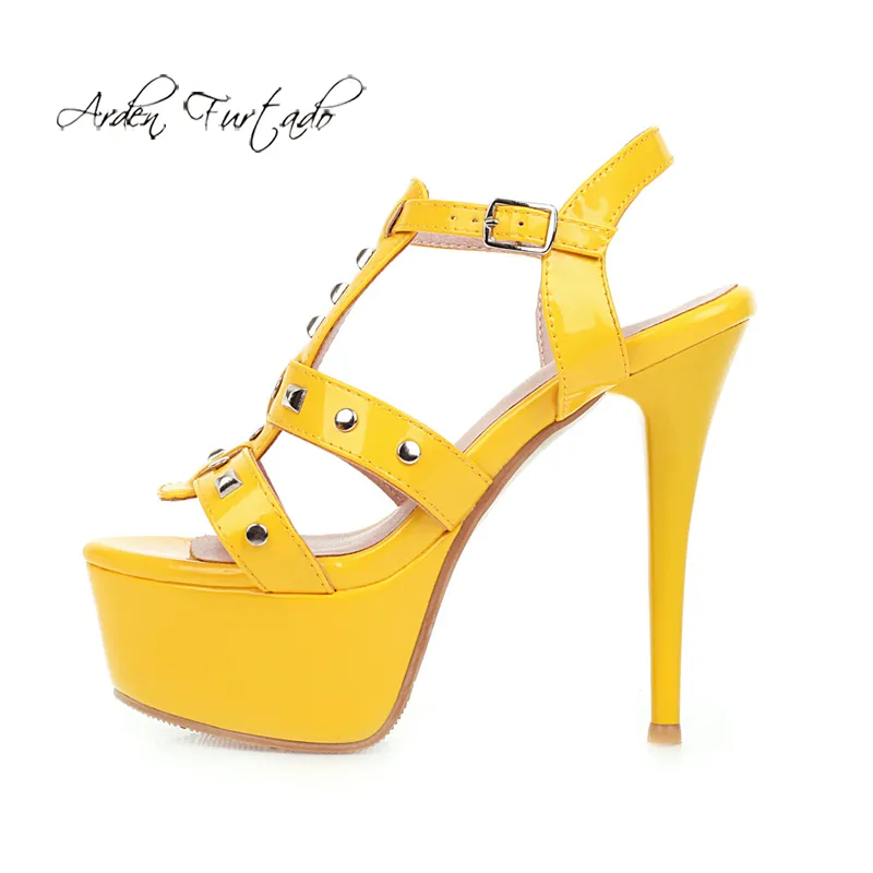Arden Furtado 2020 été mode femmes chaussures talons aiguilles Sexy élégant jaune vert silverSandals plate-forme chaussures de fête 41