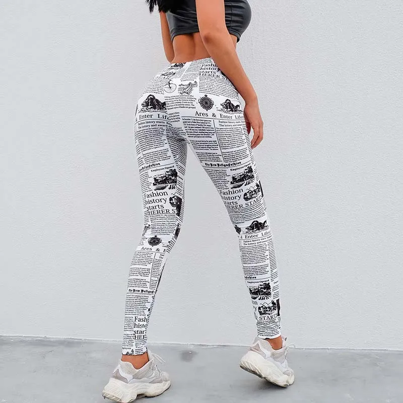 2019 jornal Imprimir leggings mulheres yoga calças de cintura alta ginásio sportswear meninas moda roupas treino correndo calças de treinamento