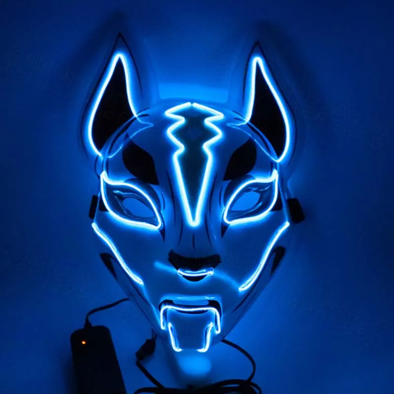 Мотоциклетные маски Светодиодная маска Fox Cat Face El Wire Light Festival Festival Cosplay Costume Украшения Смешные избранные партии Маске