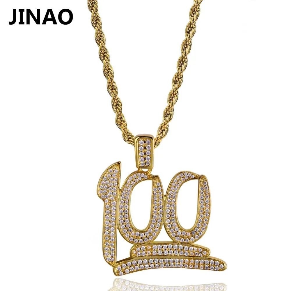 Chapeados de moda da cor do ouro 100 Pontos Micro Pave Cubic Zircon NecklacesPendant 24 polegadas Cadeia Comprimento Hip Hop Colar Rocha Jóias