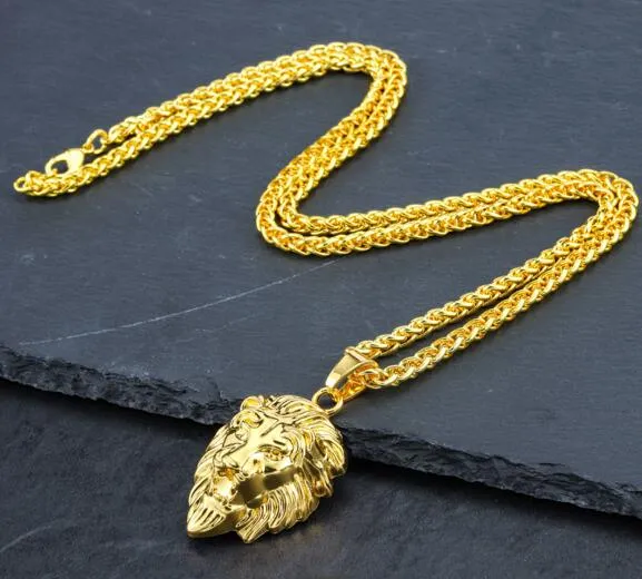 18 Karat vergoldeter Hip-Hop-Löwenkopf-Halskettenanhänger für Männer und Frauen