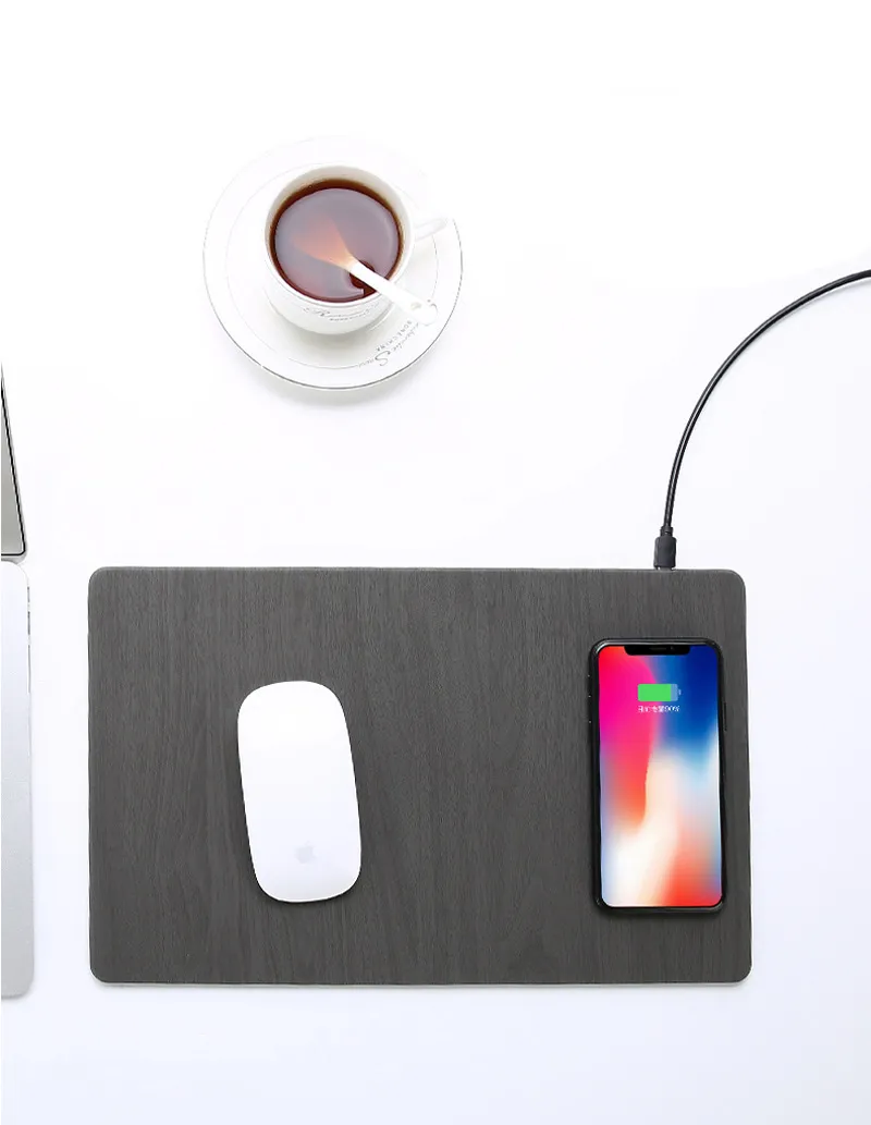 Mobile Phone Qi Wireless Charger Charging Mouse Pad Mat PU Leather Mousepad for iPhone X 8Plus Samsung s8 Plus Note 8