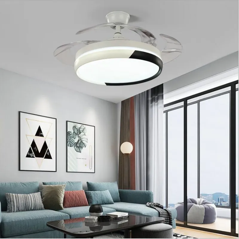 Ventilador de techo de cristal moderno de 42 pulgadas, lámparas regulables  con luces LED y ventilador de techo retráctil remoto para sala de estar