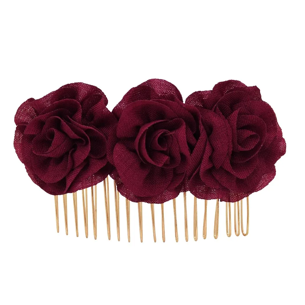 Black Red Rose Flower Hair Combs Wedding Bridal Fashion Jewelry Women Prom Headpiece Charm Hair Accessories Hair Pins Clips