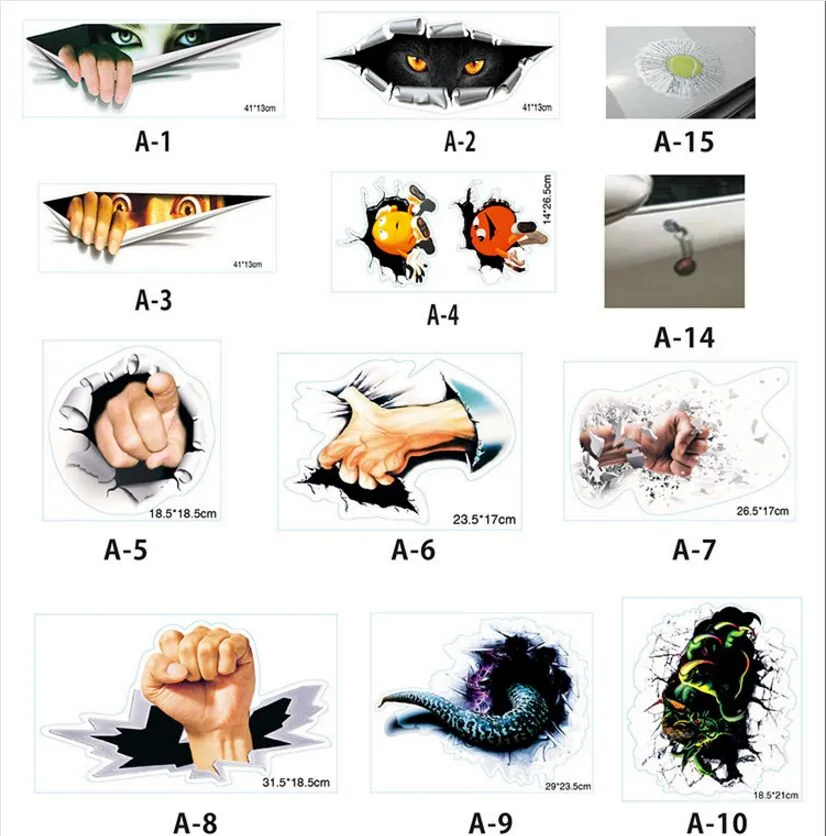 9x32cm車のステッカー3D目の覗くモンスター盗撮の車のフードトランクスリラーリアウィンドウDecal Bullet Hand壊れた送料無料