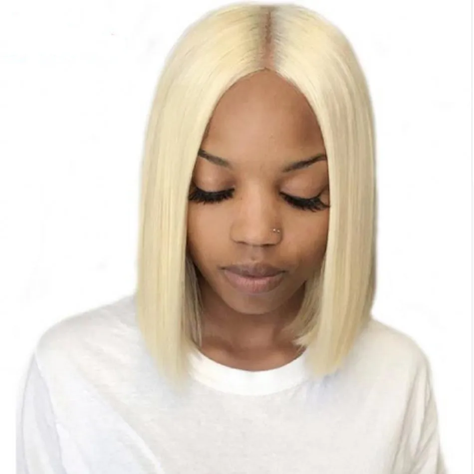 613 Blonde Brazilian Lace Front Wigs Короткие прямые человеческие волосы боб парик для чернокожих женщин