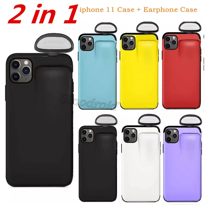 2 in 1 Phone Case For iPhone 11 Pro Max Soft Silicone Cover For Airpods 1 2 Earphone Storage Box Protective Cover Cheapest