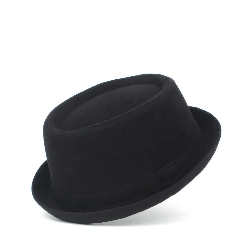 100% Homens De Lã Torta De Porco Chapéu Para O Pai Inverno Preto Chapéu Fedora Para Cavalheiro Flat Bowler Porkpie Top Hat Tamanho S M L Xl Y19070503