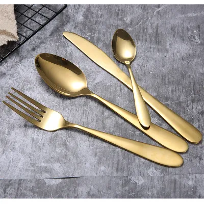 Gold Cutlery Set Spoon Fork Knife Spoons Frosted Stainless Steel Food Western Tableware tool EEA1197