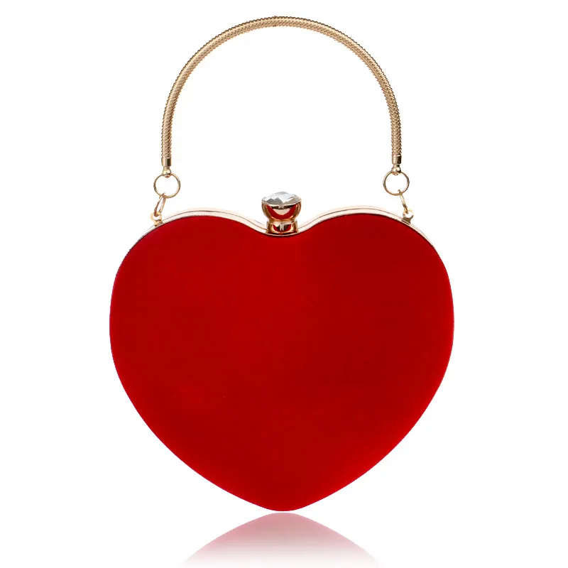 Womens Heart Shape Handbag Clutch Suede Party Bag Tote Purse Bag