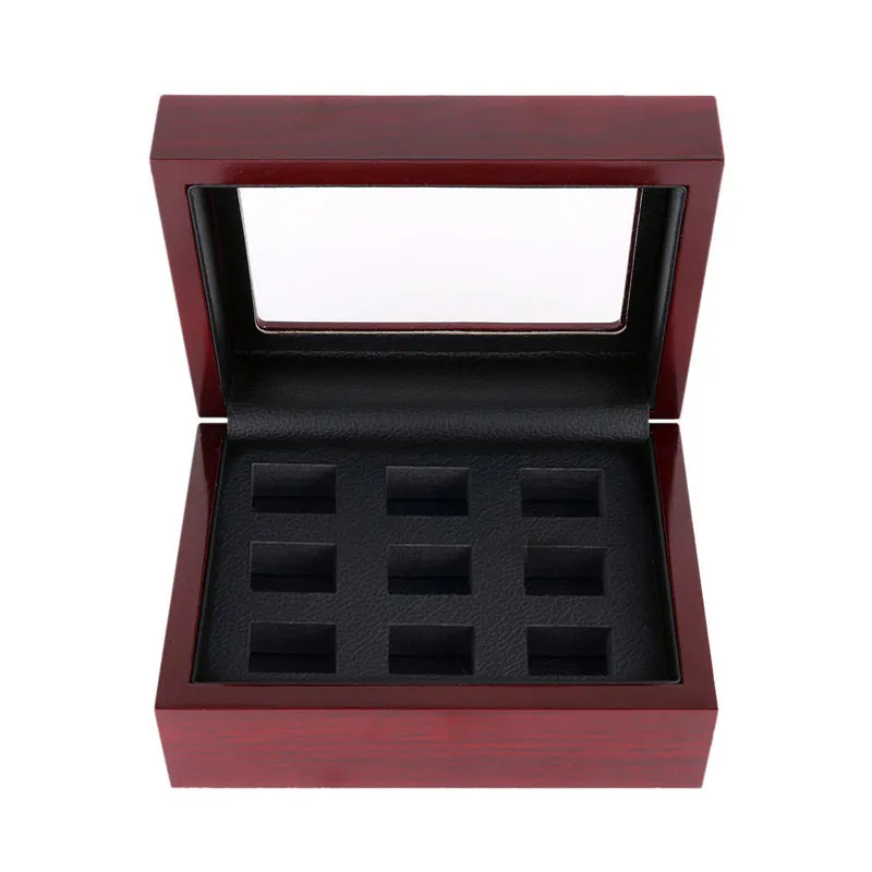 Red Black PU Leather Wood Box Organizer Portable 12x16x7cm 2-9 håls Case Championship Sports Ring2989