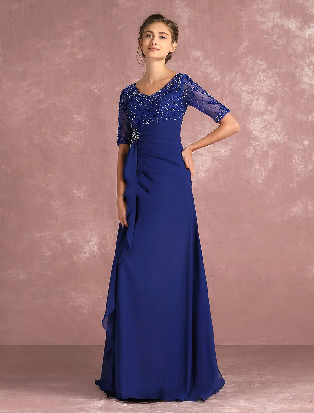 casual royal blue midi dress Chic Royal Blue A-Line Long Sleeve Midi Dress – Mislish main image 1