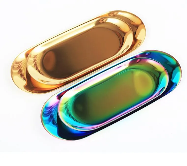 23 * 9,5 cm Nordic Chic Metall Edelstahl Tablett Lagerung Messing ovale Lagerung/Teetablett Gold/Silber/Farbverlauf beliebtes Produkt
