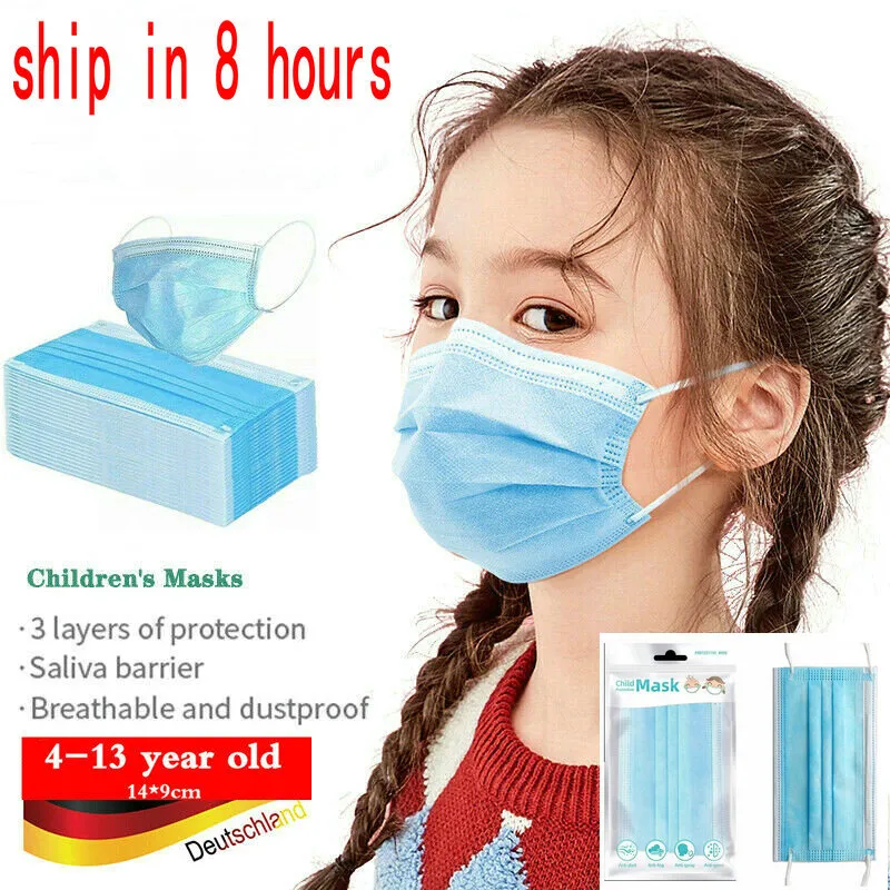 en stock 10 Unids embalaje al por menor 3-12 años Máscara para niños diseñador mascarilla para niños Máscara desechable PM2.5 Boca protectora A prueba de polvo sin válvula