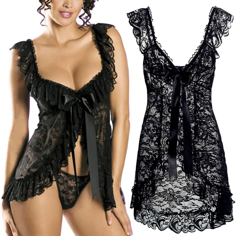 Nouveauté tentation Femmes Lingerie Sexy Costumes Érotiques Vêtements De Nuit En Dentelle Chemise De Nuit + G String Corps poupée Sous-Vêtements Vêtements De Nuit QQNY22