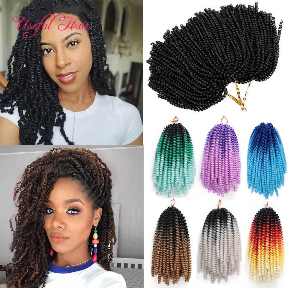 Spring twist crochet braids hair extensions ombre blonde bouncy curly with ombre brown blonde short bounce hair spring tiwst hair extensions