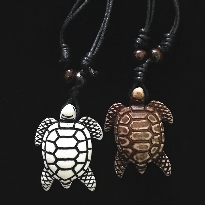 Turtle halsband Herr Dam Imitation Yak Bone Söt sköldpadda Hawaii Tribal Surfer Sea Turtles Berlocker Hängen Halsband