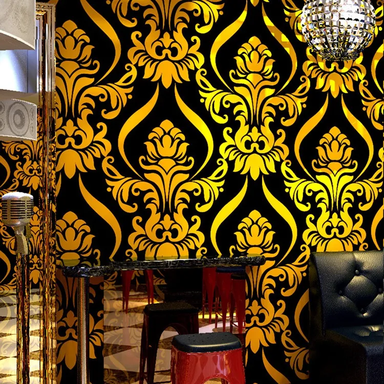 ゴールドブラック赤テクスチャ高級ダマスク織りダマスク織り壁紙寝室の壁ビニールヨーロッパの花壁紙ロール
