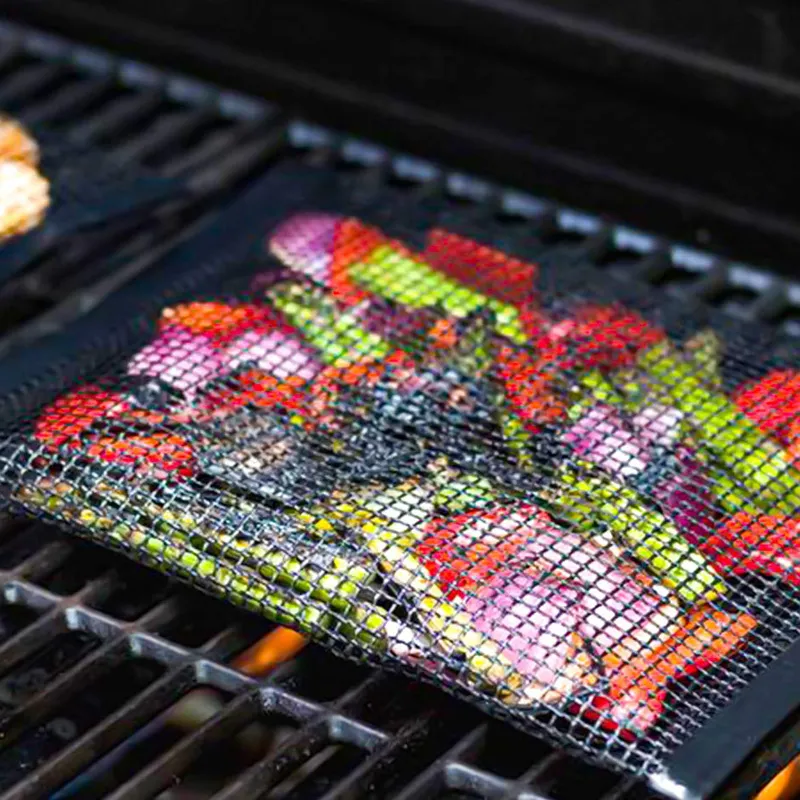 Barbekü Grill Mesh Çanta Yeniden kullanılabilir Barbekü Izgara Çanta Yapışmaz PTFE Fiberglas Mesh Çanta Mangal Mat Açık Piknik Barbekü Aksesuarlar