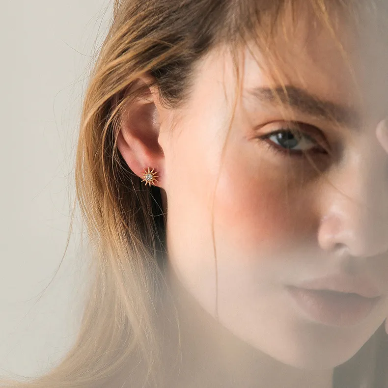 Regalo Madre Novia Pendientes De Piedra Lunar PERZAT - Plata 925 Con Diseño De Estrella Pendientes Mujer