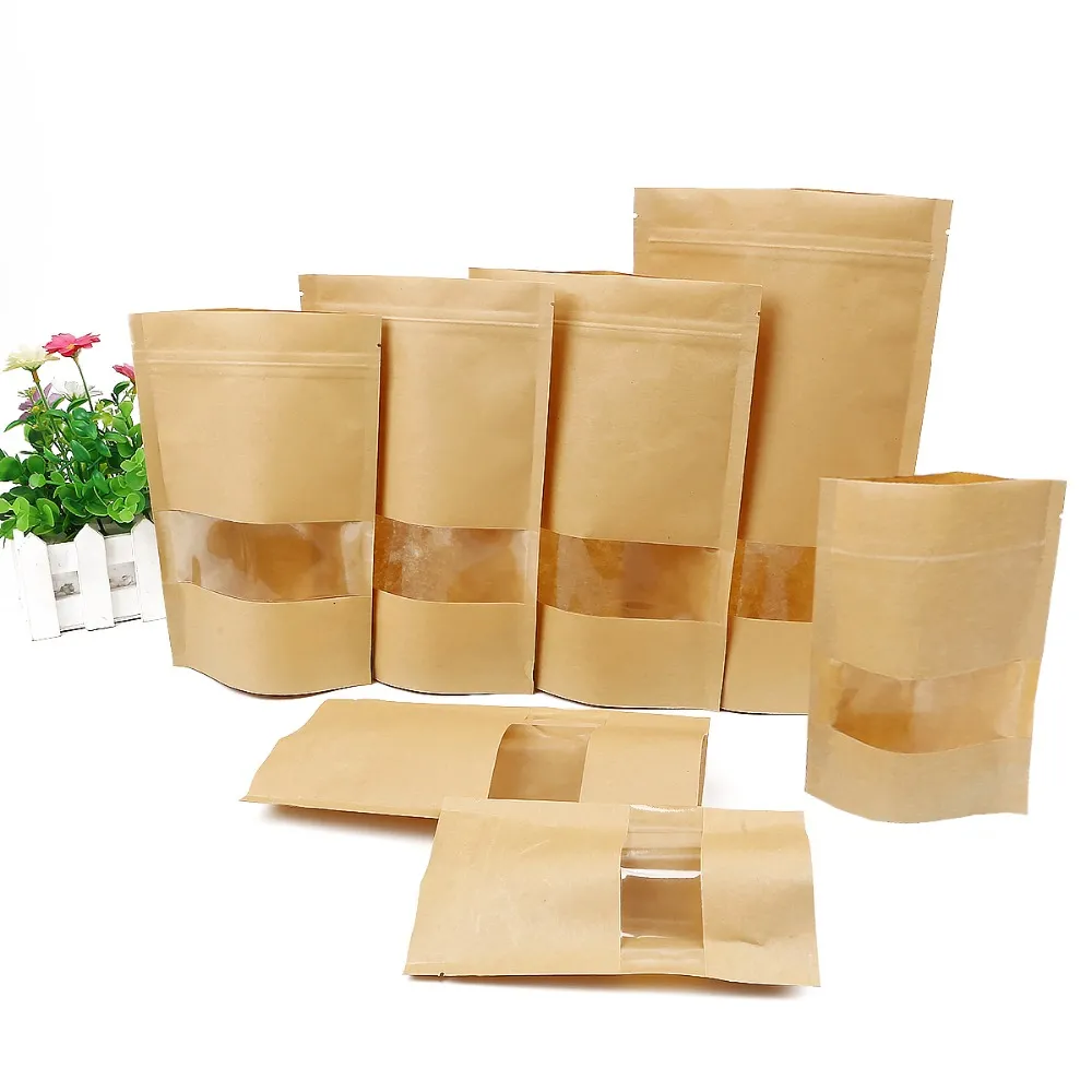 30pcs Kraft Paper Bags With Window 7.9in*11.8in/20cm*30cm Resealable Ziplock Kraft Paper Bags Resealable Waterproof For Jam Coffee Beans Tea Tea