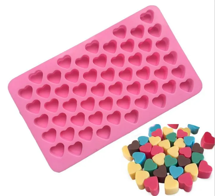 Stampo per cioccolato a forma di cuore in silicone Stampo per caramelle gommose Vassoio per ghiaccio Stampo per gelatina 55 cavità Cucina Dessert Torta strumenti da forno rosa solido