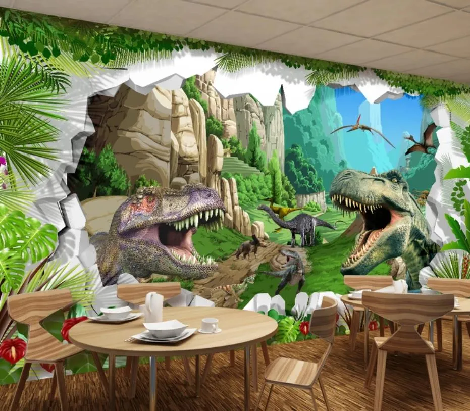 Papel de parede de dinossauro de desenho animado para quarto de crianças  quarto de fundo mural papel de parede decoração de casa papel de parede 3D