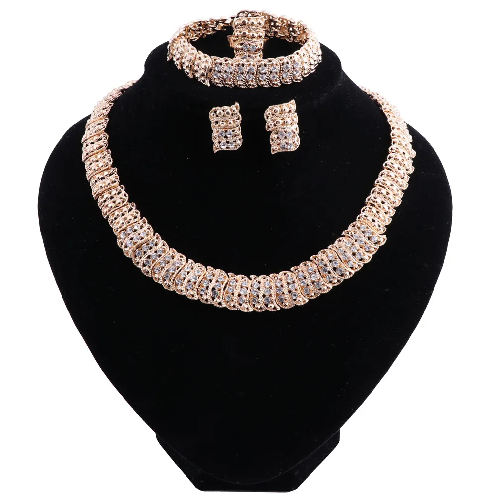 Nigerian Wedding African Beads Jewelry Set Crystal Women Necklace Earrings Sets Dubai Gold Color Bridal Jewelry Set