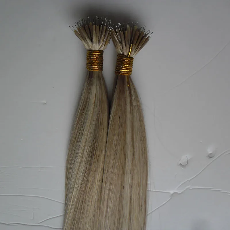 Rak 1g / stativ Peruansk Virgin Micro Bead Link Human Hair Extensions 100g Micro Pärlor Ingen Remy Nano Ring Länkar Mänskliga hårförlängningar