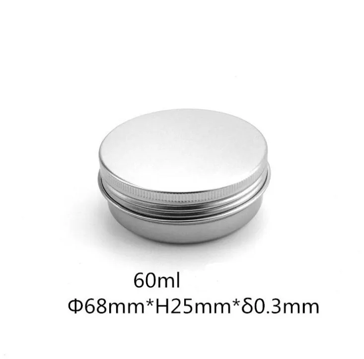 60ml Aluminum Jars Lip Balm jar 60g Cosmetic Container Silver Cream Container Tins bottle Free Shipping SN3433