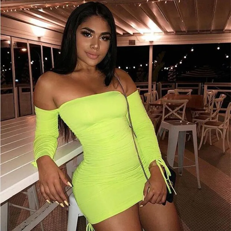 neon green ruched dress Diva Boutique