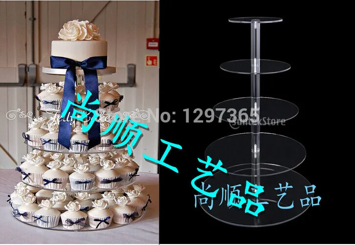5 Tier Okrągły Elegancki Kryształ Clear Acrylic Wedding Cupcake Stand Tower / Cake Stand / Ciasto Półmisek