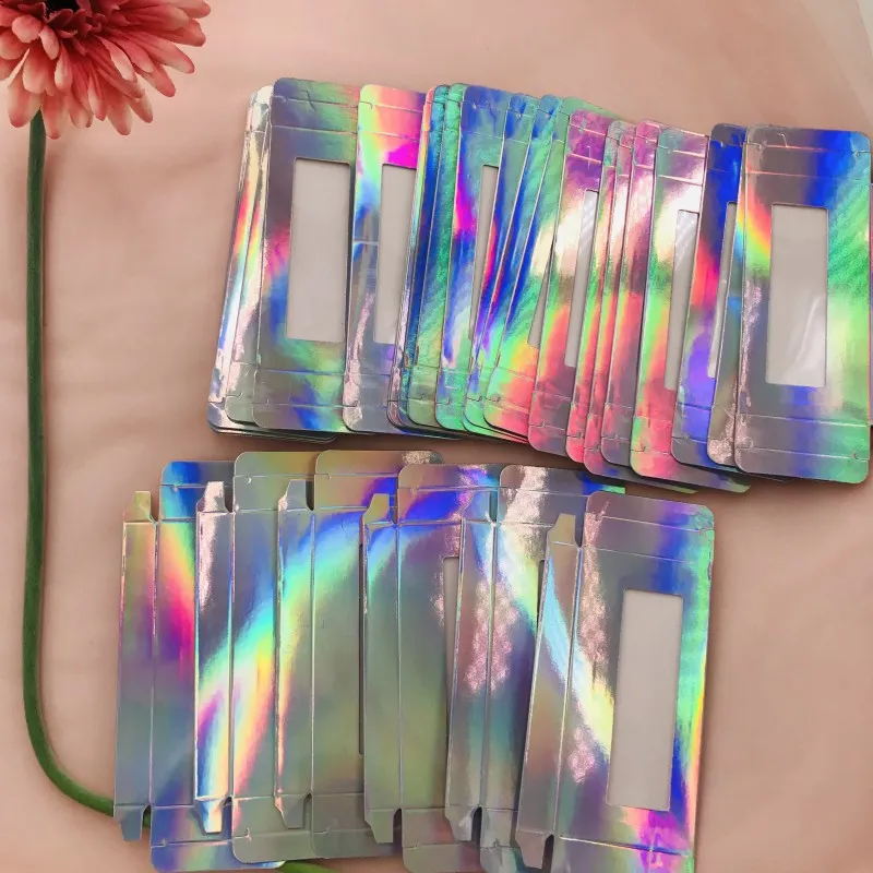 Caixas holográficas personalizadas, embalagens vazias de cílios com sua própria marca, caixa de cor arco-íris sem cílios FDshine