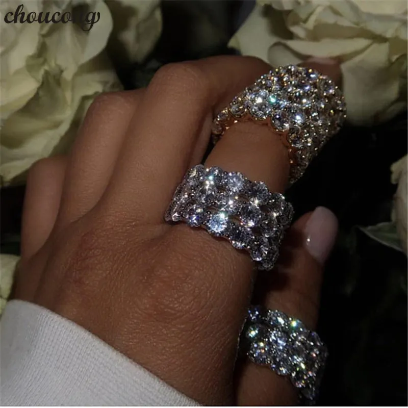 choucong Eternity Finger Ring 925 sterling silver 4mm diamante fidanzamento fedi nuziali anelli per gioielli da donna uomo