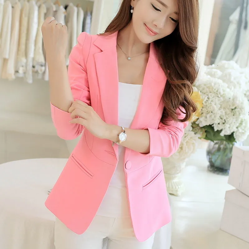 White Black Pink Women Blazers And Jackets Plus Size 2019 Spring Autumn Single Button Blaser Female Elegant Blazer Long Sleeve LY191123