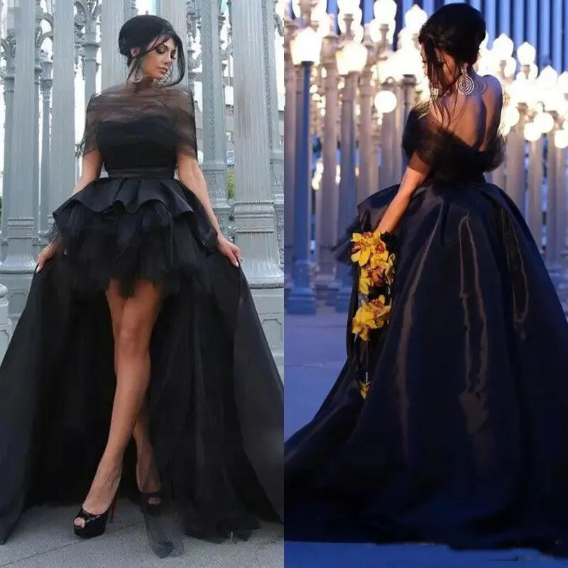 Black Sweetheart Hi-Low Black puffy prom Dress with Detachable Train - Elegant Formal Party Dress for Special Cocktail Parties Black Sweetheart Hi-Low Black puffy prom Dress with Detachable Train - Elegant Formal Party Dress for Special Cocktail Parties