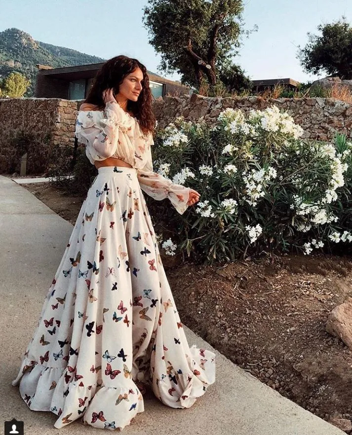 Mode-Bohemen Jurken Butterfly Print Tweedelige Boheemse Rok Lange Rok Casual Strand Jurk Maxi Jurken Dameskleding Streetwear